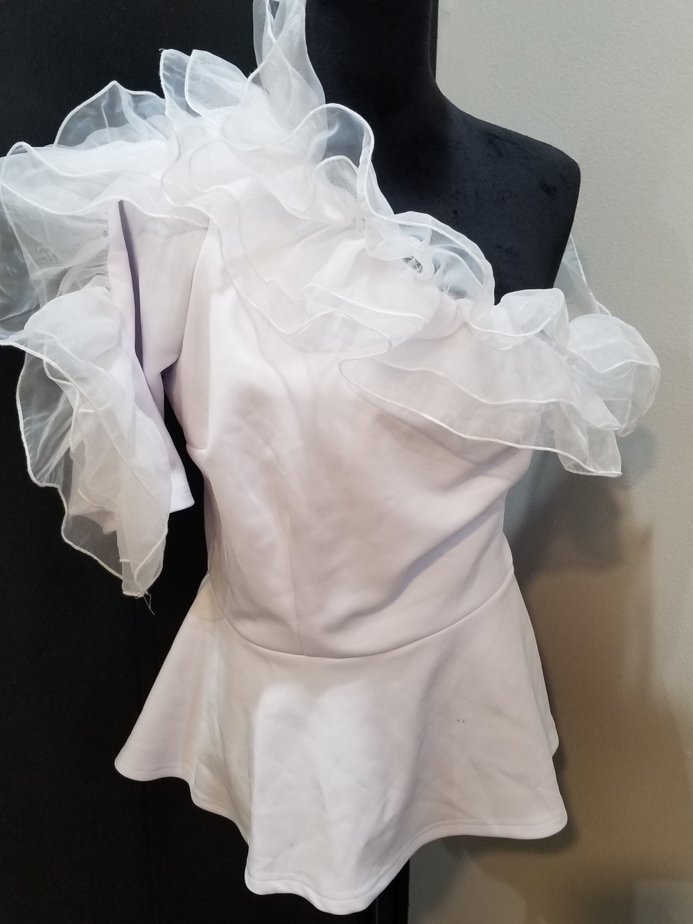 Plus White One-Shoulder Ruffle Peplum Top